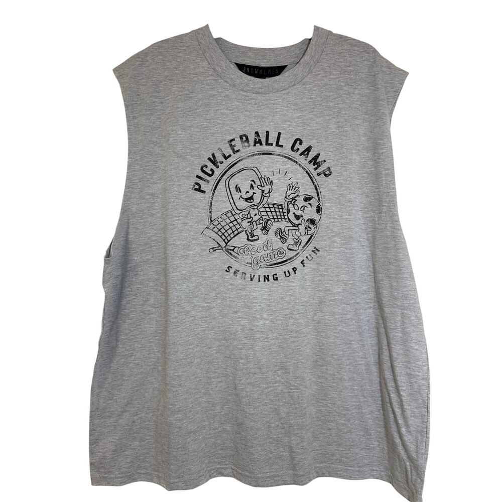 NWT Men's JayWalker XL Pickle Ball Camp, Serving up Fun, Gray Sleeveless T-shirt